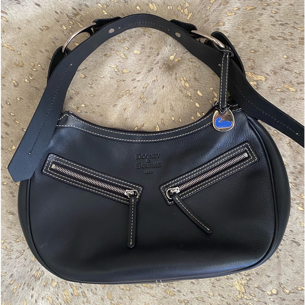 Dooney & Bourke Black Small Circle Hobo Purse Pebble Leather!